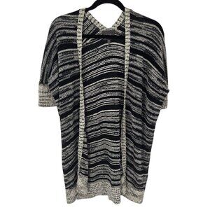 Leo and sage womens small black white stripe open front short sleeve cardigan